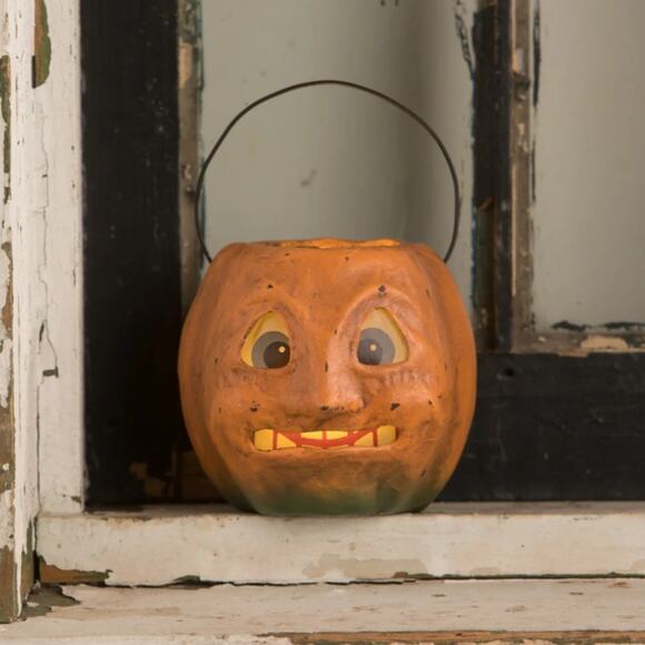 Bethany Lowe Vintage Scary Mini Pumpkin Bucket Halloween Decor New - Picture 1 of 4